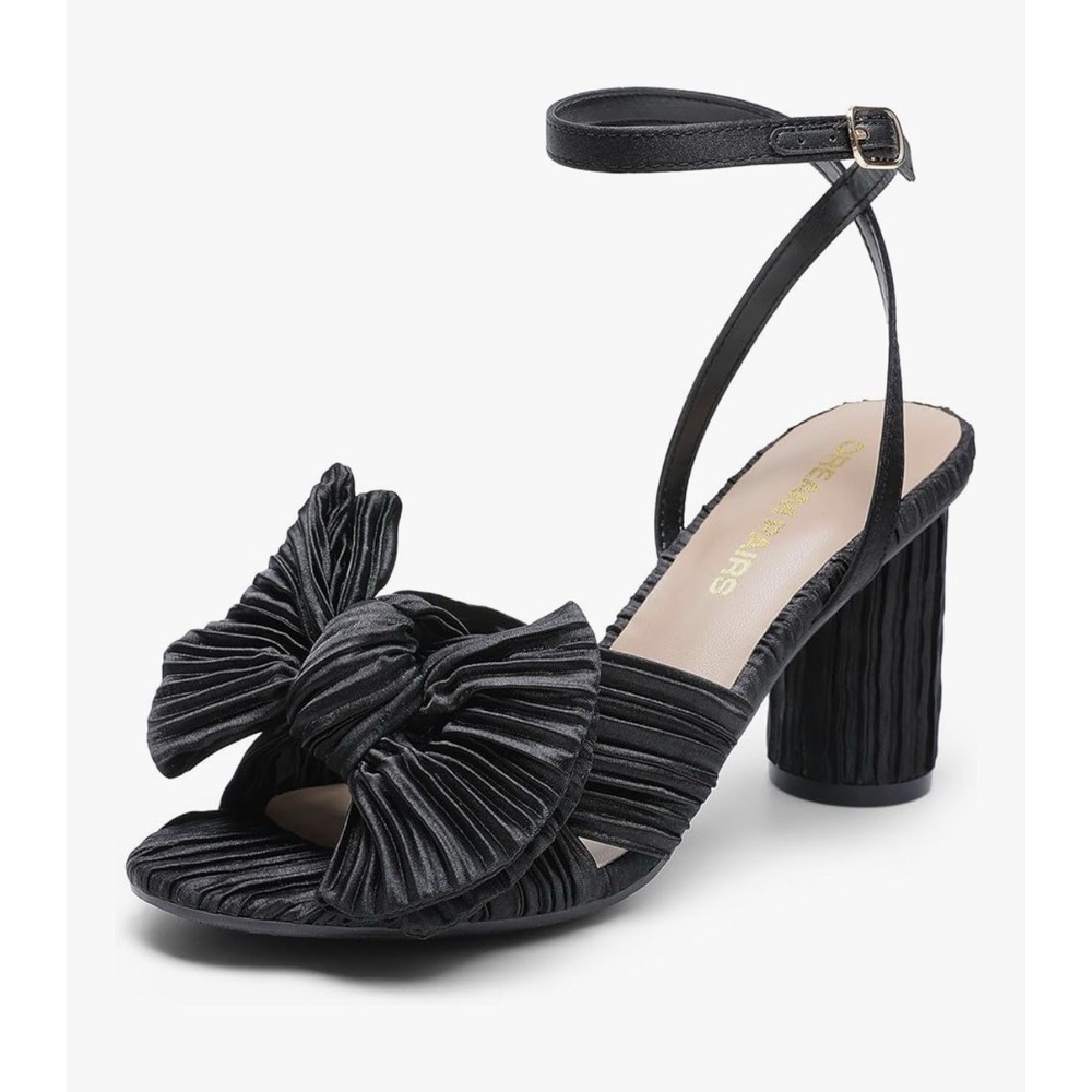 Women Heel Sandals Low Chunky Heels Open Toe Bow Knot Dress Wedding Shoes [M]